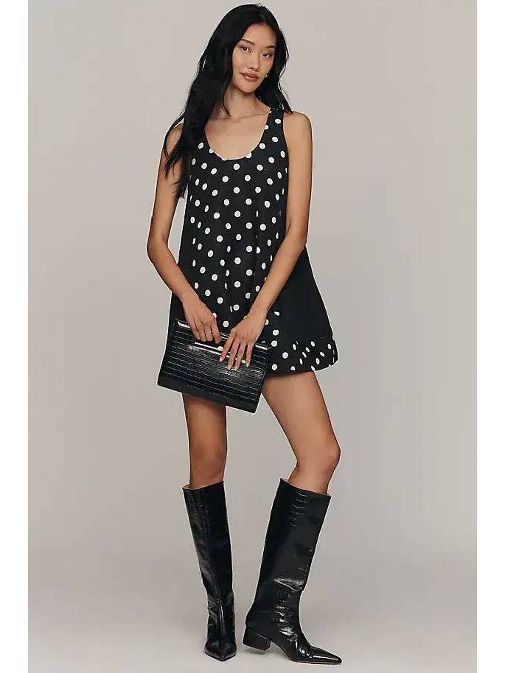 Rachel Antonoff Falco Swing Mini Dress in Black and Ivory Polka Dot XS